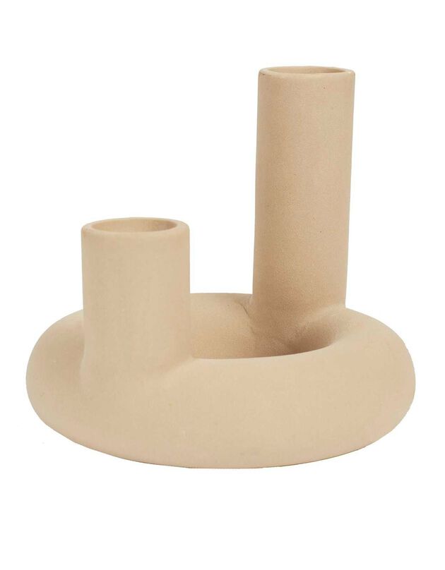 Vase soliflore céramique 2 tubes - hauteur 16 cm (nude)