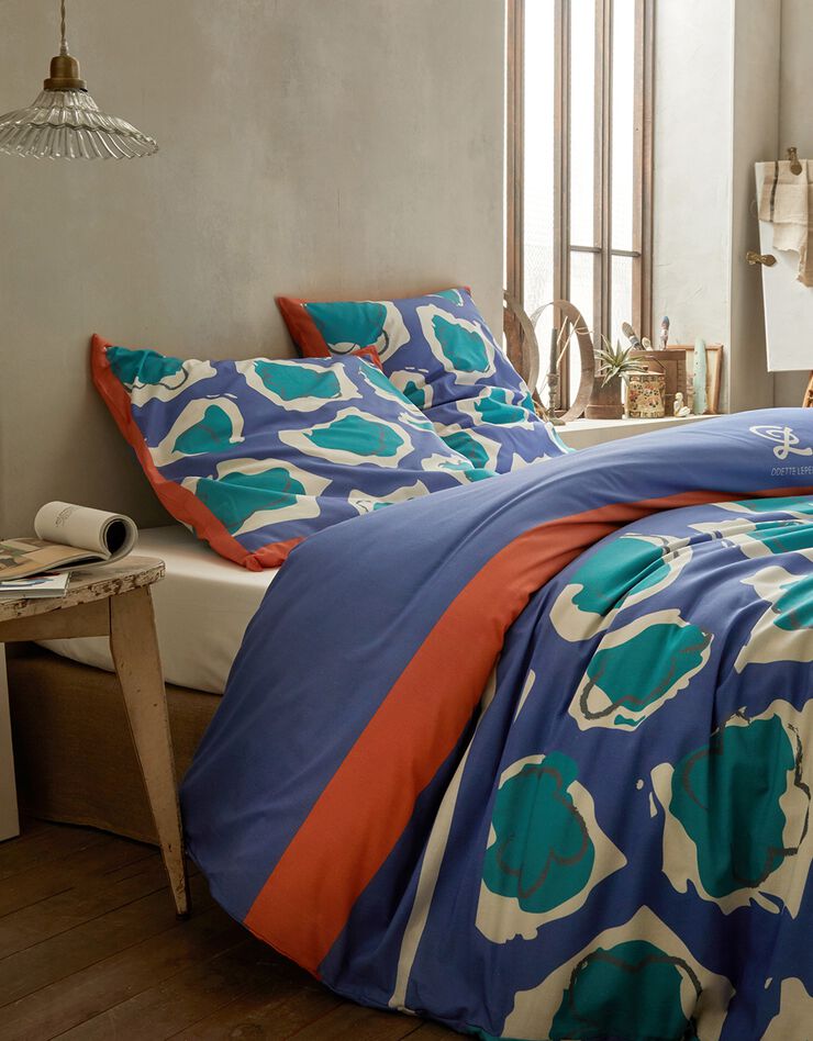 Linge de lit imprimé, collection "Odette Lepeltier" (bleu / vert)