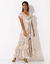 Robe longue macramé, imprimé tropical, taille smockée (beige / écru)