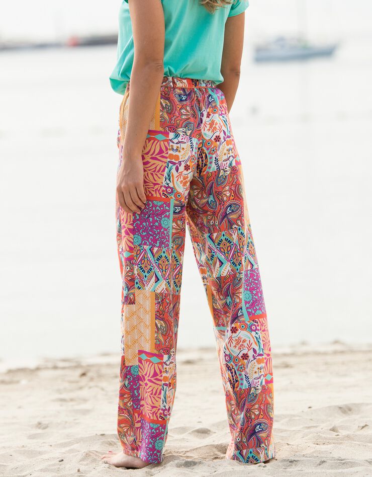 Pantalon droit large imprimé cachemire (orange / rose)