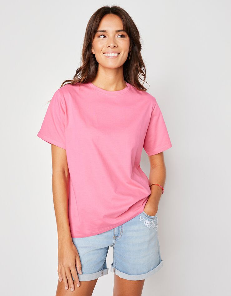 Tee-shirt "loose" en coton, uni (rose) Tee-shirt "loose" en coton, uni (rose)