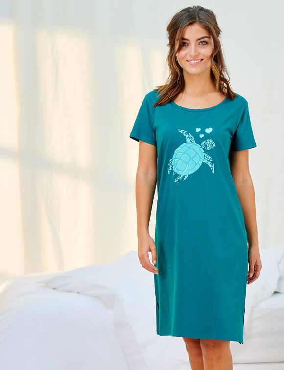 Chemise de nuit courte imprim&eacute; tortue (vert)