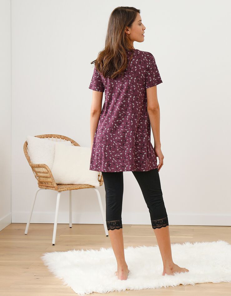 Pyjama longueur tunique imprimé avec legging court (prune / noir)