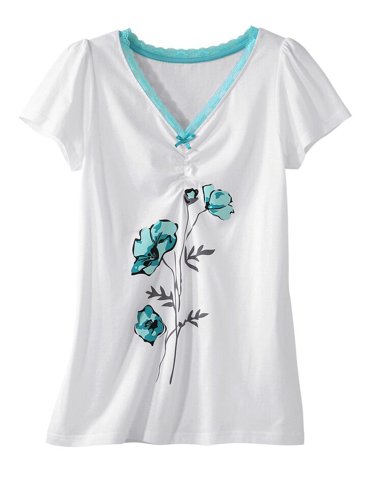 T-shirt pyjama jersey manches courtes (blanc / aqua)