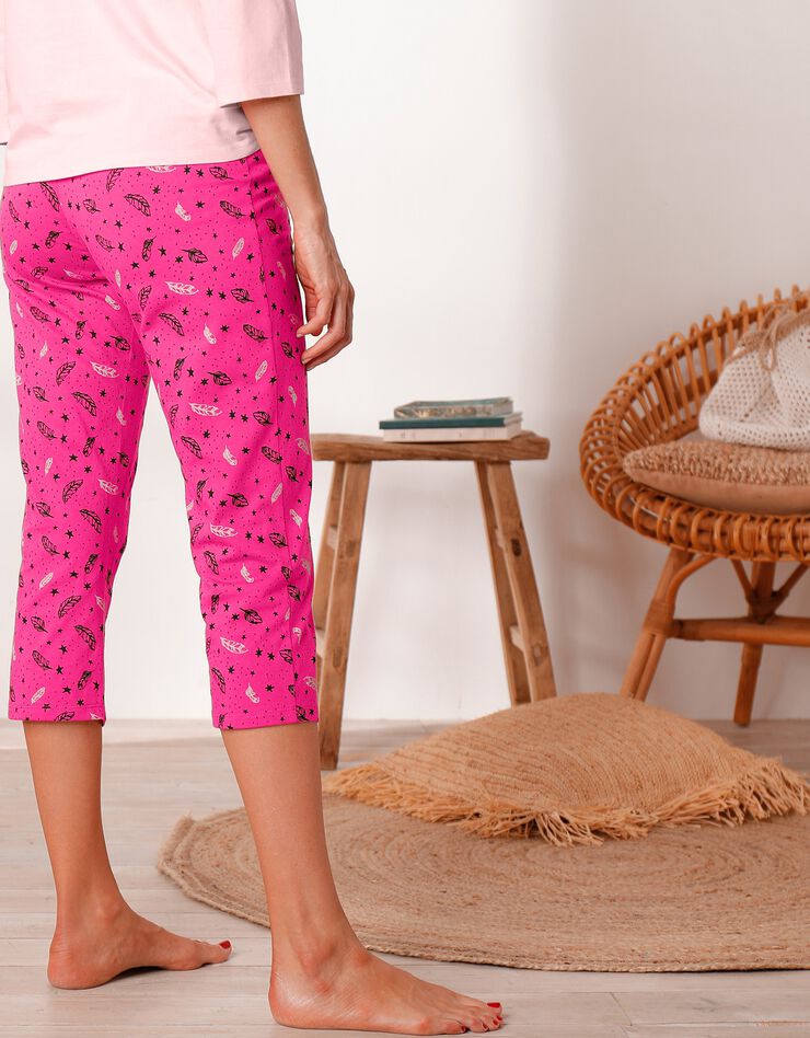 Pantacourt pyjama imprimé "plumes" (fuchsia) Pantacourt pyjama imprimé "plumes" (fuchsia)