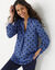 Blouse col tunisien imprim&eacute; pois, cr&ecirc;pe (bleu indigo / noir)