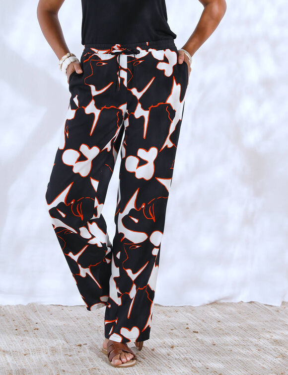 Pantalon large élastiquée, imprimé XXL (noir / blanc)
