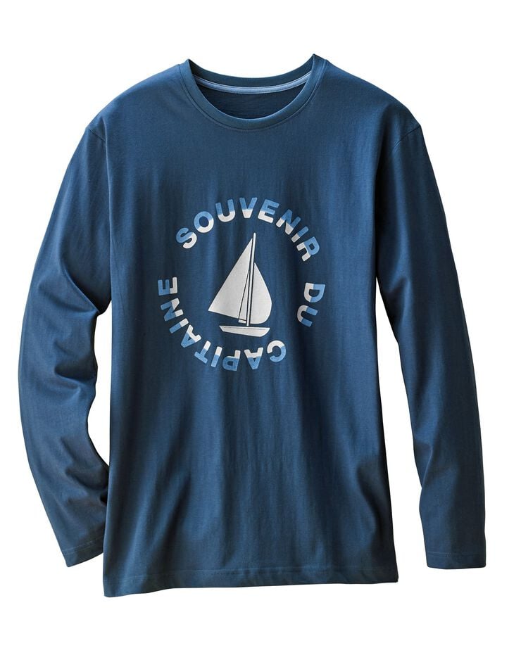 Tee-shirt pyjama manches longues motif bateau (bleu marine)