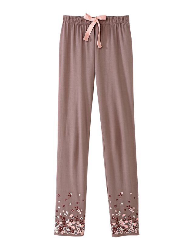 Pantalon base fleurie - jersey coton (taupe)