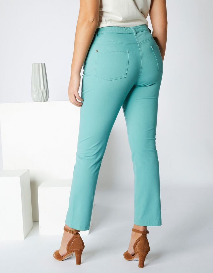 Pantalon droit raccourci taille réglable, bi-stretch (vert amande)