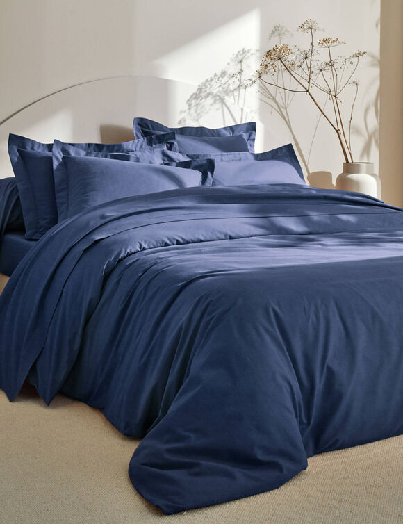 Linge de lit uni coton (marine)
