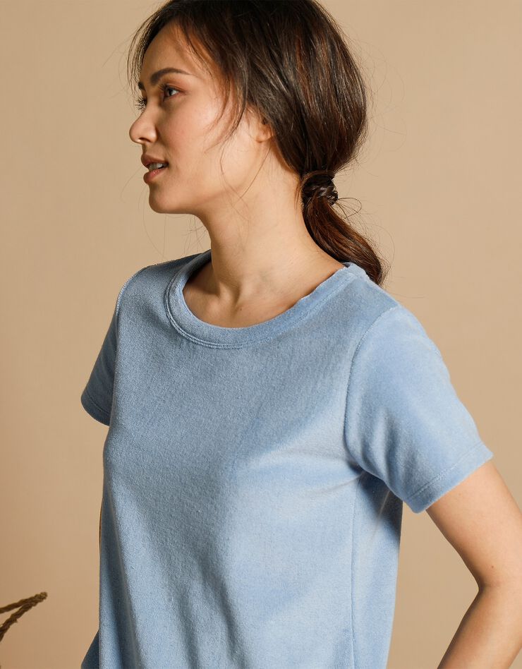Tee-shirt col rond éponge velours (bleu lavande)