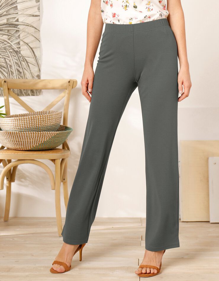 Pantalon maille fluide extensible (kaki) Pantalon maille fluide extensible (kaki)