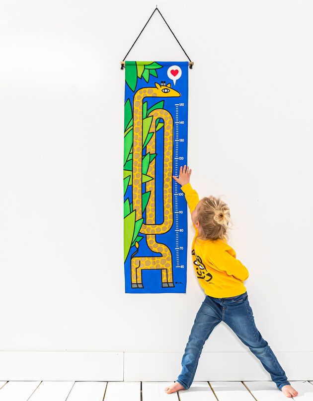 Toise "girafe" en tissu, collection enfant LEM (bleu / jaune)