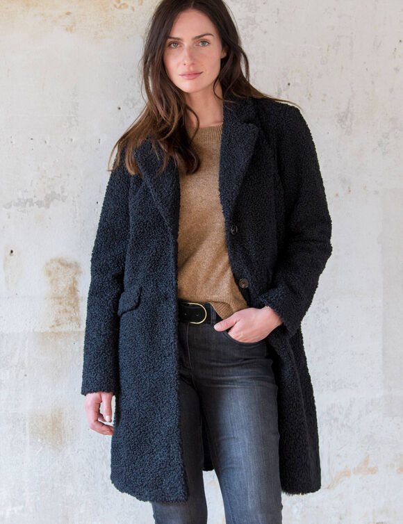 Manteau maille bouclette col tailleur (noir)