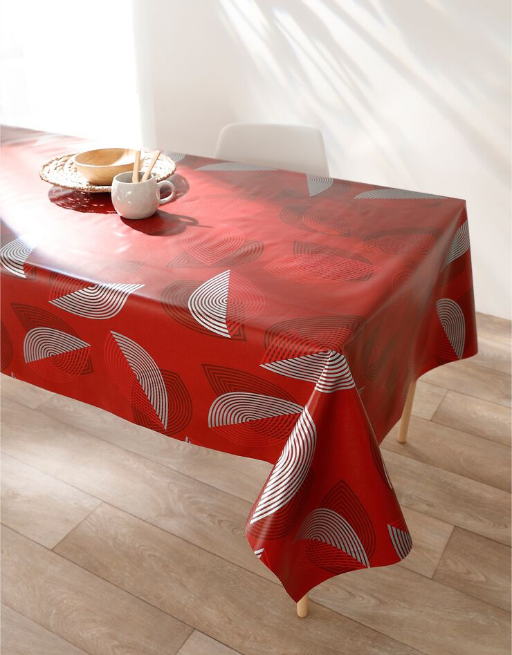 Nappe toile cirée motifs feuilles (rouge)