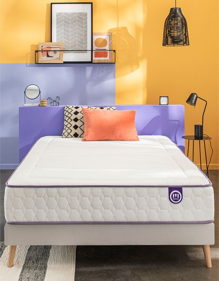 Matelas 560 ressorts + mémoire de forme Mérinos 26 cm confort moelleux (blanc)