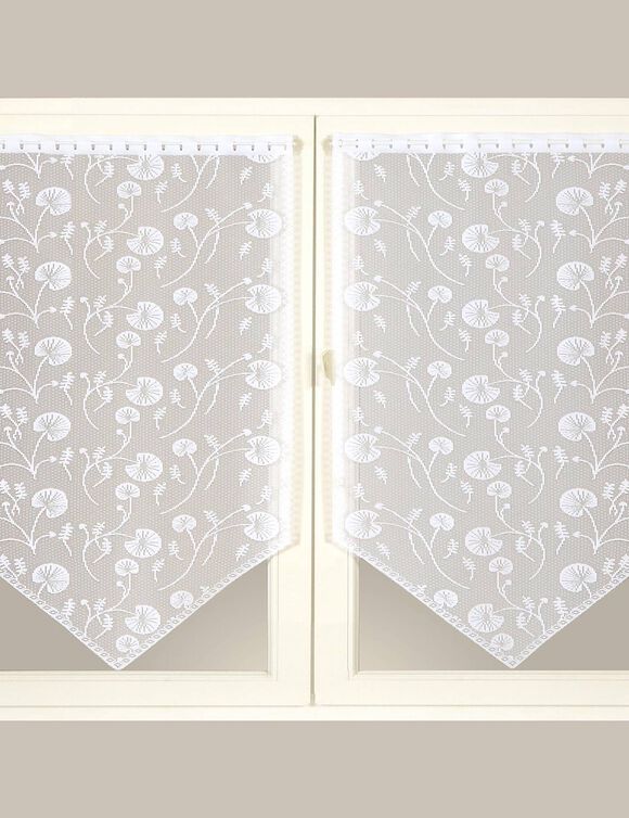 Vitrage droit pointe gingko - la paire (blanc)