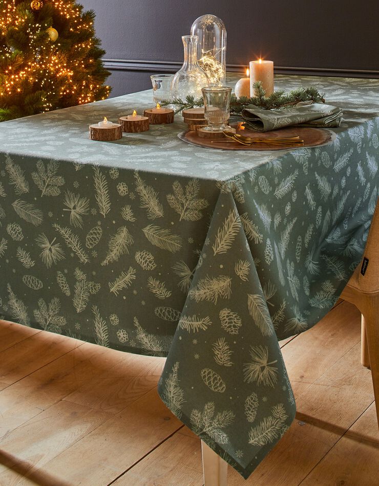 Nappe imprimée pommes de pin et branchages (eucalyptus)