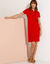 Robe droite col polo unie, maille stretch (rouge carmin)