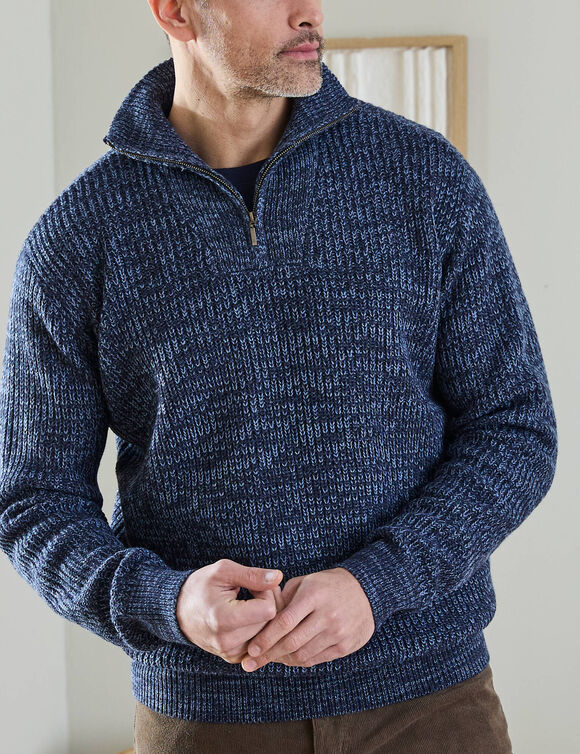 Pull col camionneur c&ocirc;te anglaise 30% laine (bleu moulin&eacute;)