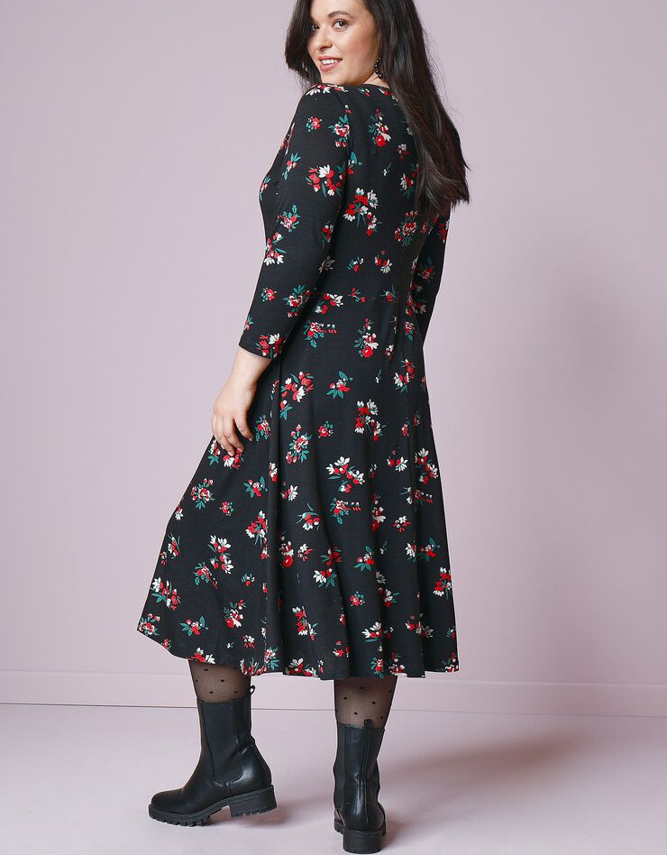Robe midi imprimée, maille jersey (noir / rouge) Robe midi imprimée, maille jersey (noir / rouge)