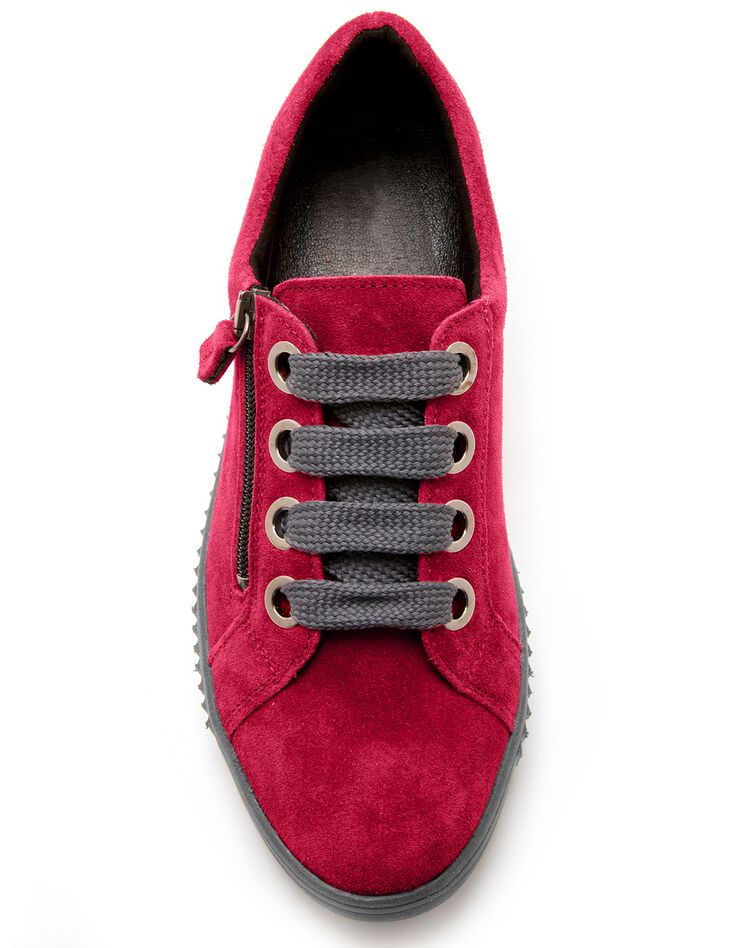 Baskets zippées et lacées grande largeur en cuir femme - rouge (rouge)