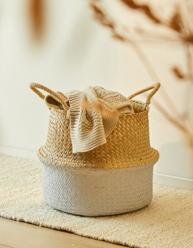 Panier pliable jonc de mer bicolore (gris/naturel)