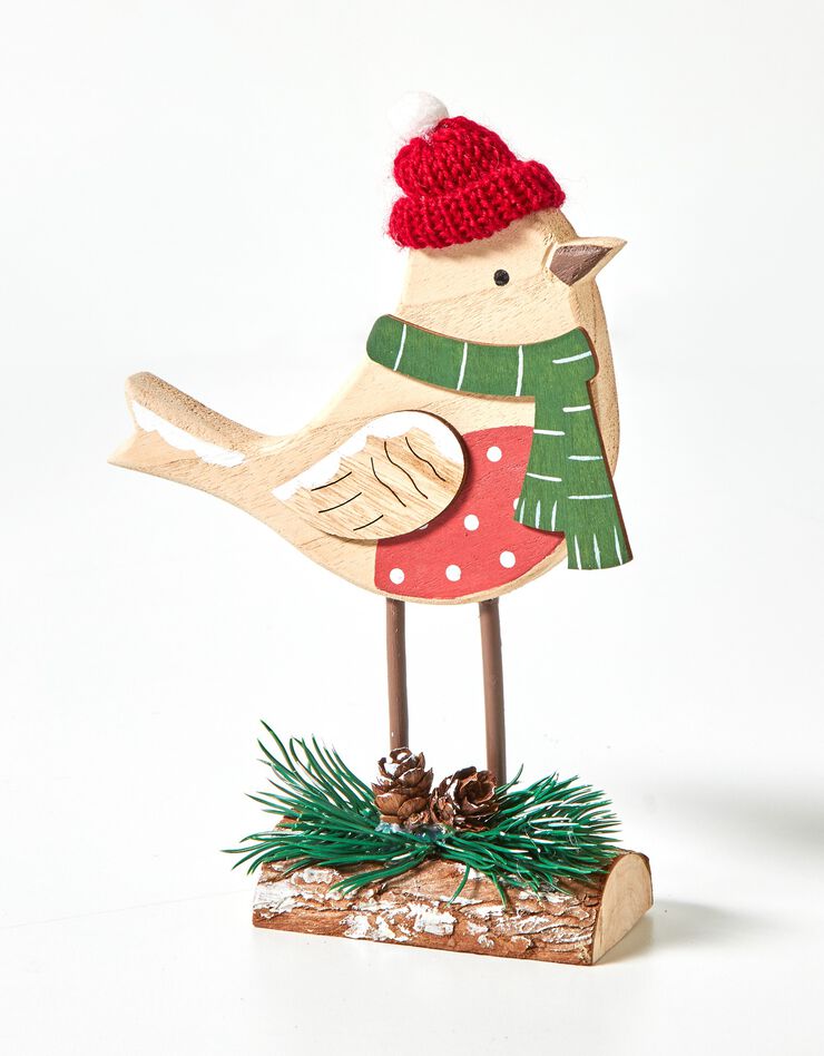 Décoration oiseau de Noël à poser (rouge/beige)