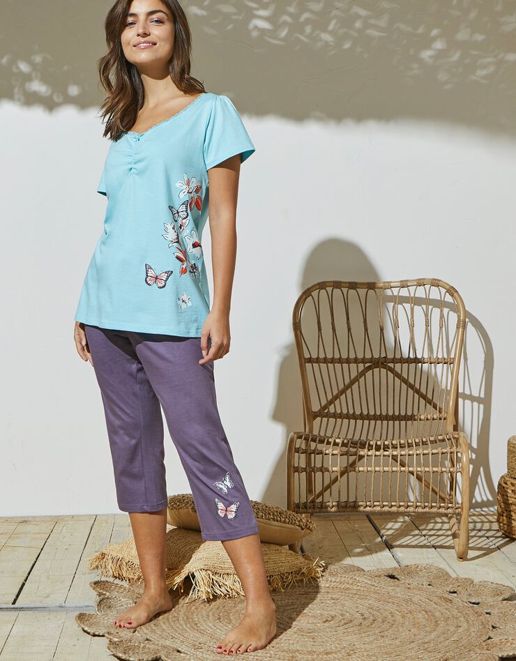 Pantacourt pyjama imprimé placé papillons (anthracite) Pantacourt pyjama imprimé placé papillons (anthracite)