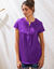 T-shirt col tunisien manches courtes, broderie anglaise (violet)