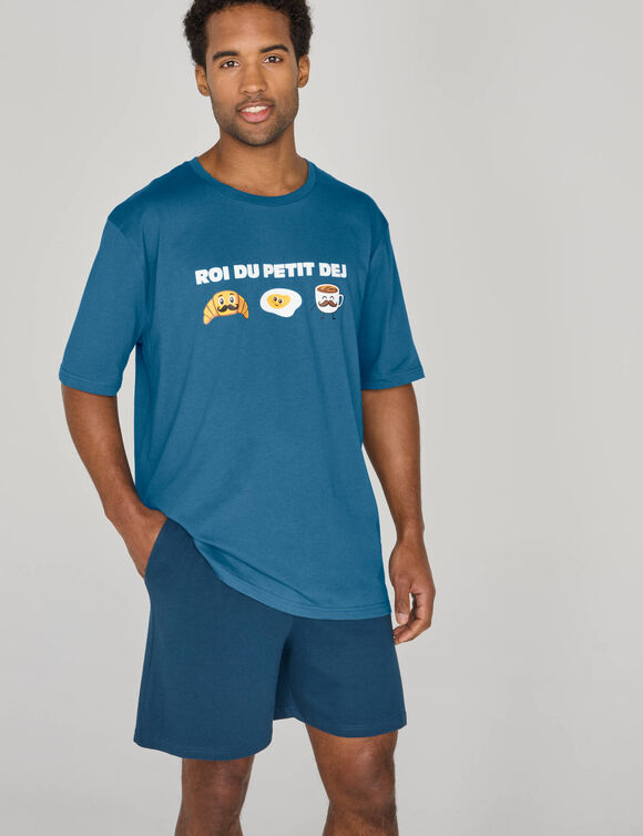 Pyjama short manches courtes message (bleu / marine)