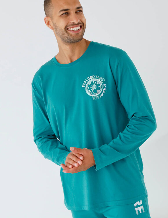 T-shirt pyjama motif poitrine manches longues  (turquoise)