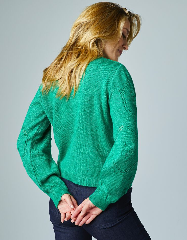 Pull fantaisie col rond et manches bouffantes (vert) Pull fantaisie col rond et manches bouffantes (vert)