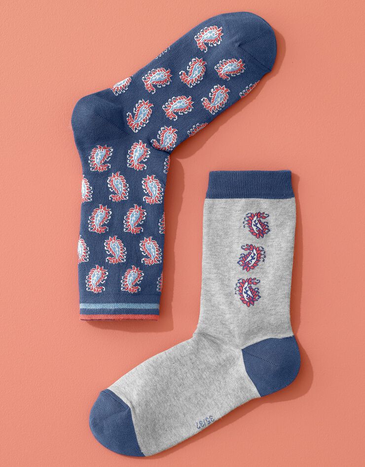Chaussettes mixtes fantaisie Indian Summer - lot de 2 paires (bleu + gris chiné) Chaussettes mixtes fantaisie Indian Summer - lot de 2 paires (bleu + gris chiné)