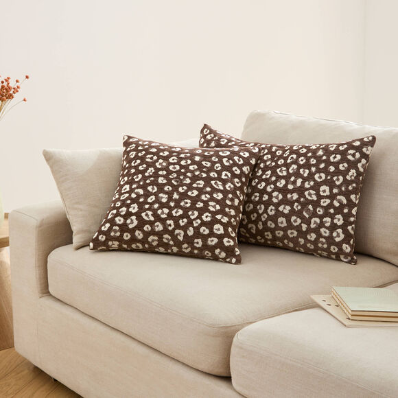 Housse de coussin jacquard l&eacute;opard - lot de 2 (chocolat)