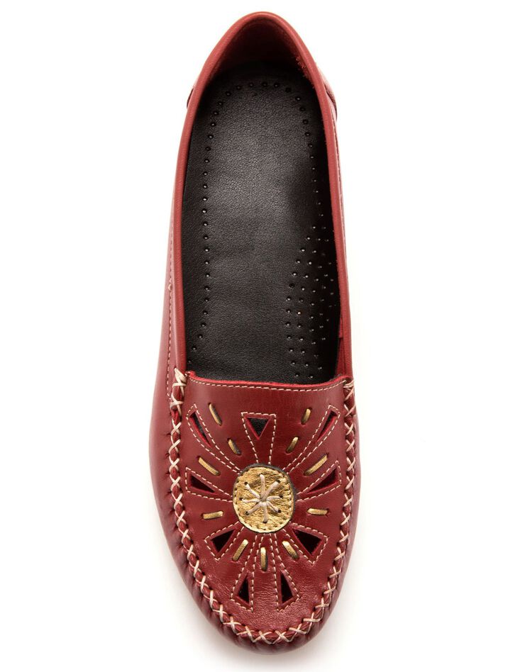 Mocassins "sans gêne" cuir grande largeur - rouge (rouge) Mocassins "sans gêne" cuir grande largeur - rouge (rouge)