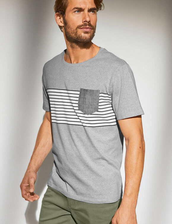 T-shirt rayé manches courtes (gris chiné)