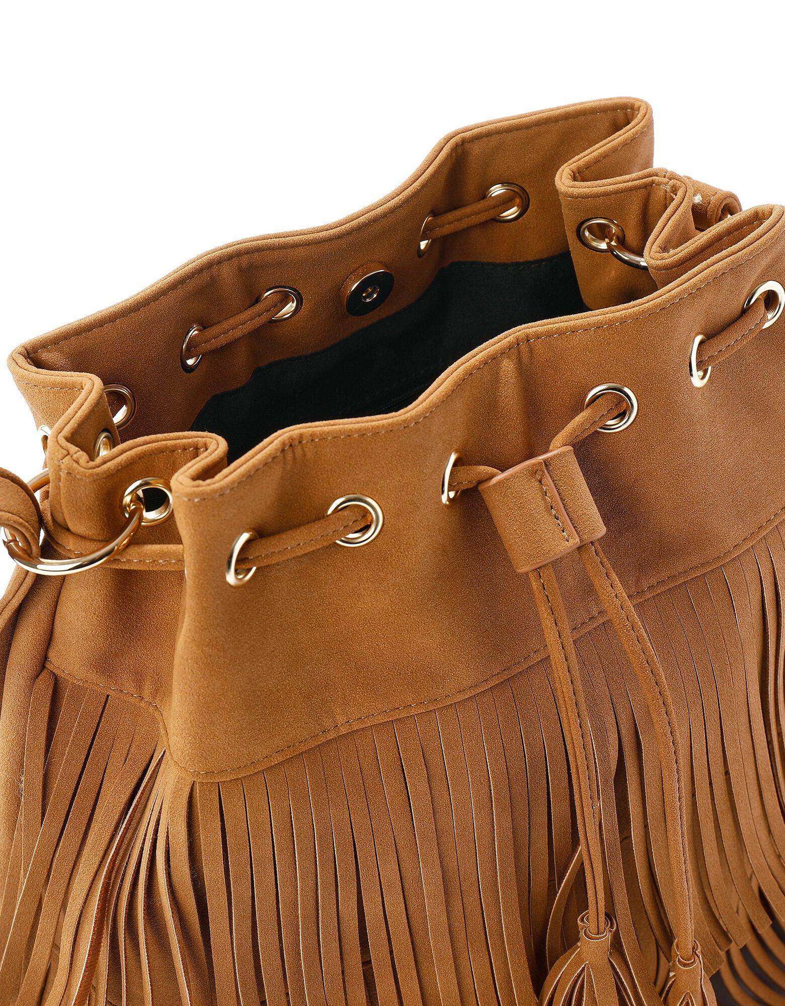 Sac à Franges Noir Forme Ovale - Dimensions 32x32 Cm - Comme Neuf - Sans Marque