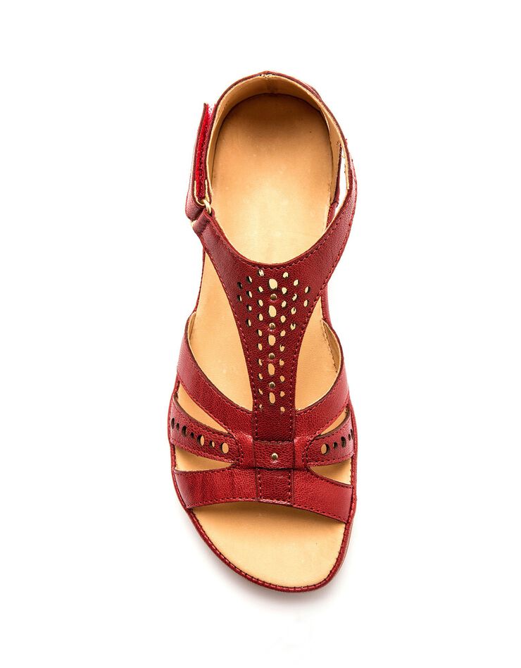 Sandales scratchées en cuir ajouré - grande largeur (rouge)