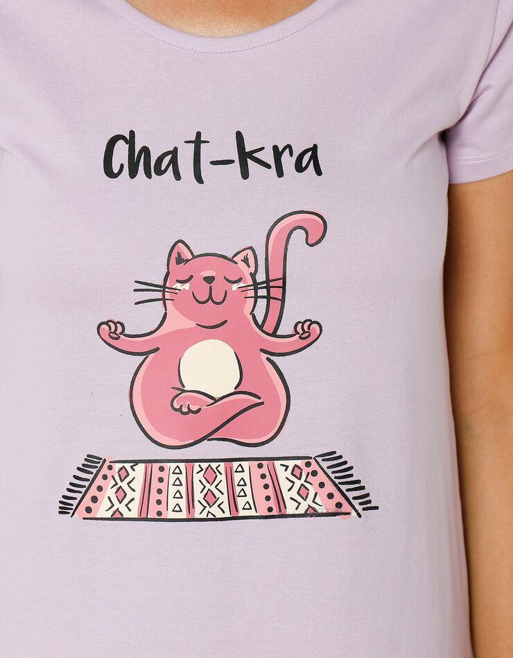 Chemise de nuit courte motif Chat-kra manches courtes (lilas) Chemise de nuit courte motif Chat-kra manches courtes (lilas)