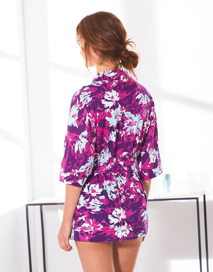 Peignoir kimono court imprimé (violine) Peignoir kimono court imprimé (violine)