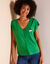T-shirt col V boutonné brodé cerises (vert)