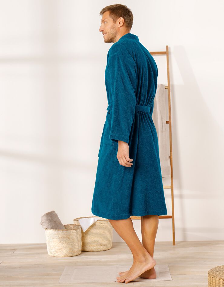 Peignoir mixte adulte col kimono éponge bouclette (bleu paon) Peignoir mixte adulte col kimono éponge bouclette (bleu paon)