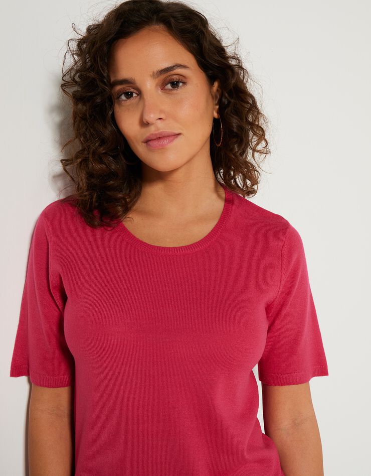 Pull uni manches courtes toucher cachemire (rose fuchsia) Pull uni manches courtes toucher cachemire (rose fuchsia)