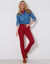 Pantalon droit stretch uni (rouge fonc&eacute;)