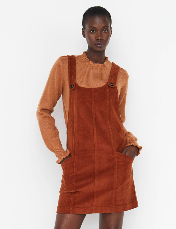 Robe chasuble &eacute;vas&eacute;e, velours c&ocirc;tel&eacute; (caramel)