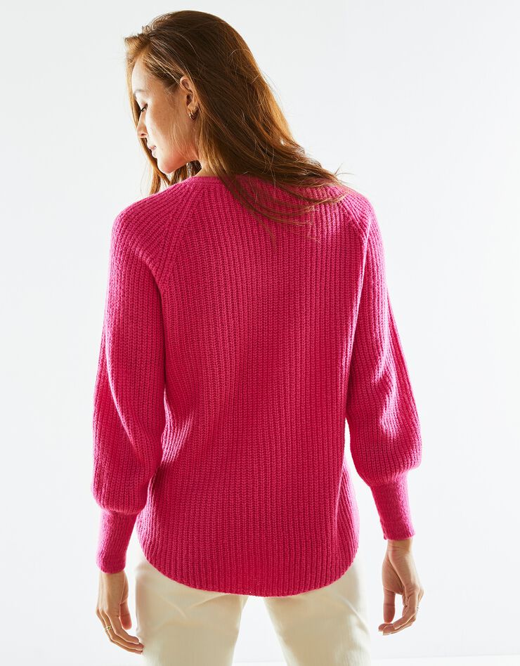 Pull col V, maille anglaise (rose)