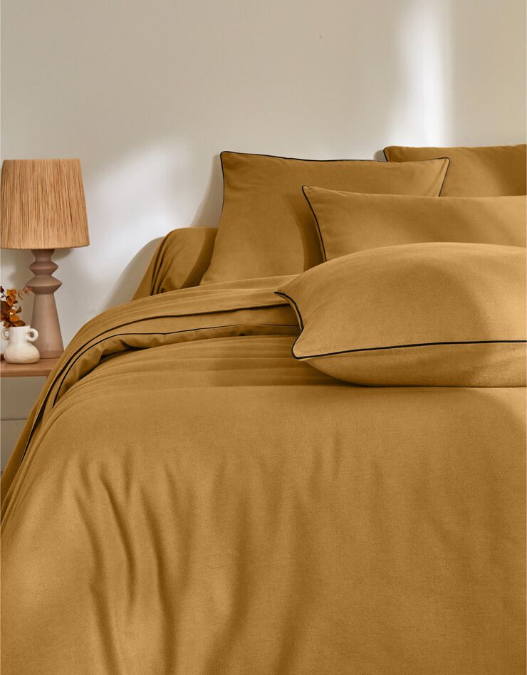 Linge de lit uni flanelle passepoil contrasté, collection "Intemporelle" (bronze)