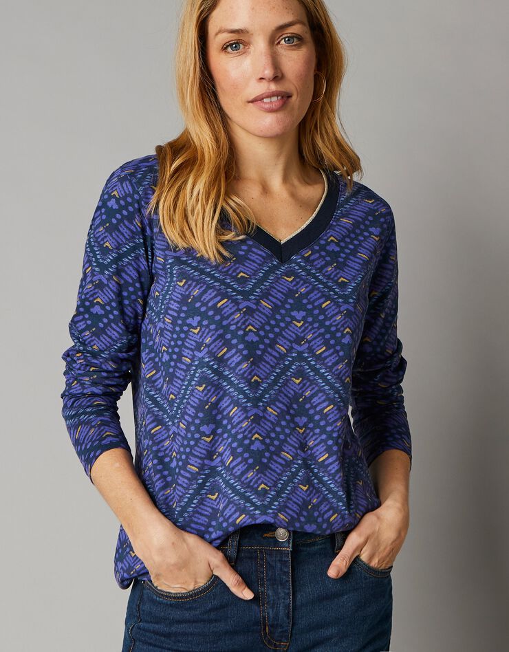 Tee-shirt col V imprimé zigzag (marine) Tee-shirt col V imprimé zigzag (marine)